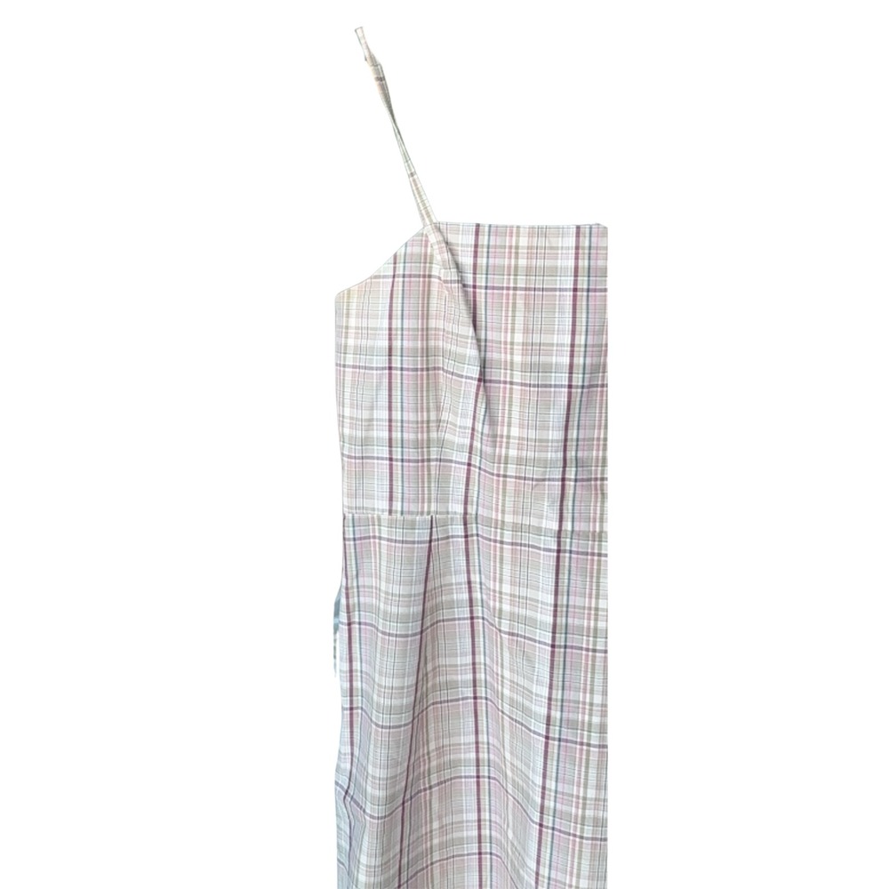 J Crew Plaid Cotton Midi Sundress Womens Size 4 Pink Tan Lined Coastal Preppy - Picture 3 of 12